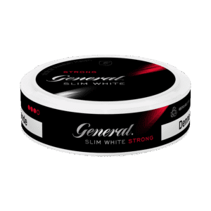 General Slim White Strong – dosan sedd från sidan, stark vit slimportion tobakssnus från Swedish Match