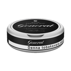 General White Portion Mini – dosan sedd från sidan, vit portion tobakssnus i miniformat från Swedish Match
