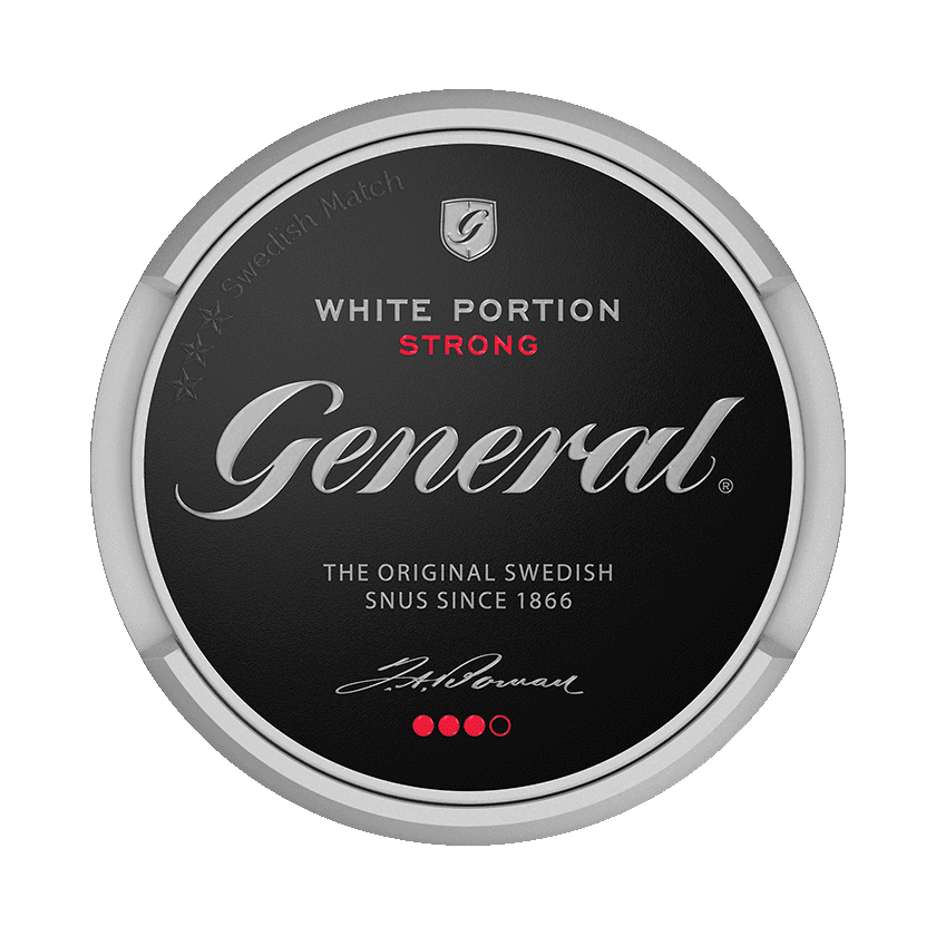 Dosa med General White Portion Strong, stark vit portion tobakssnus från Swedish Match