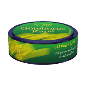 Göteborgs Rapé Citron Lime – dosan sedd från sidan, vit portion tobakssnus med citrussmak från Swedish Match