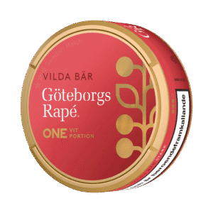 Göteborgs Rapé ONE Vilda Bär Vit Portion – dosan sedd snett framifrån, stark vit portion tobakssnus med bärsmak från Swedish Match
