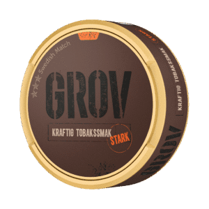 Grov Stark Portion – dosan sedd snett framifrån, stark originalportion tobakssnus med kraftig tobakssmak från Swedish Match