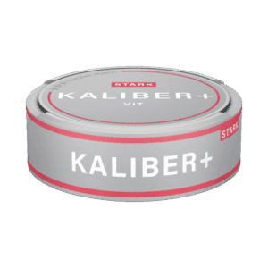 Kaliber Plus Vit Stark – dosan sedd från sidan, stark vit portion tobakssnus från Swedish Match