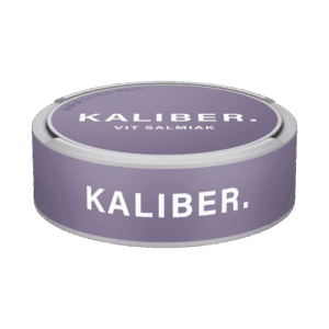 Kaliber Vit Salmiak – dosan sedd från sidan, vit portion tobakssnus med salmiak från Swedish Match