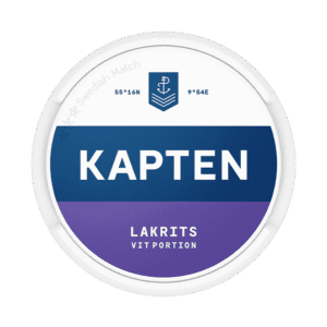 Dosa med Kapten Vit Lakrits, vit portion tobakssnus med tobak och lakrits från Swedish Match