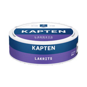 Kapten Vit Lakrits – dosan sedd från sidan, vit portion tobakssnus med tobak och lakrits från Swedish Match