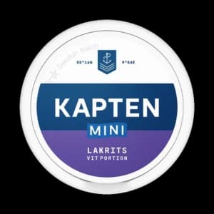 Dosa med Kapten Vit Lakrits Mini, vit portion tobakssnus i miniformat med tobak och lakrits från Swedish Match