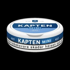 Kapten Vit Mini – dosan sedd från sidan, vit portion tobakssnus i miniformat med tobak och bergamott från Swedish Match