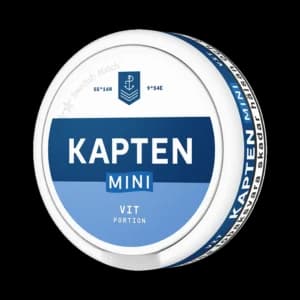 Kapten Vit Mini – dosan sedd snett framifrån, vit portion tobakssnus i miniformat med tobak och bergamott från Swedish Match