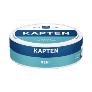 Kapten Vit Mint – dosan sedd från sidan, vit portion tobakssnus med tobak och mint från Swedish Match