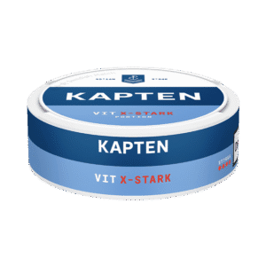 Kapten Vit X-Stark – dosan sedd från sidan, extra stark vit portion tobakssnus med tobak och bergamott från Swedish Match