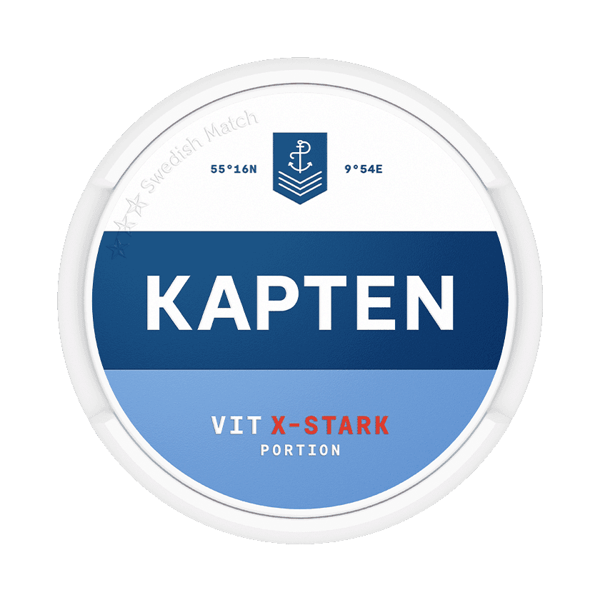 Dosa med Kapten Vit X-Stark, extra stark vit portion tobakssnus med tobak och bergamott från Swedish Match