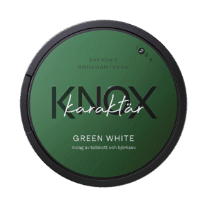 Dosa med Knox Karaktär Green White, vit portion tobakssnus med tallskott och björksav från Skruf Snus