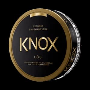 Knox Lös – dosan sedd snett framifrån, lössnus med tobak, bergamott och citrus från Skruf Snus
