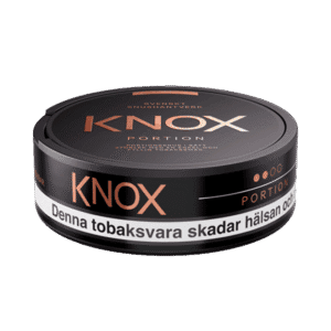 Knox Portion – dosan sedd från sidan, originalportion tobakssnus med fyllig tobakssmak från Skruf Snus