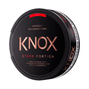 Knox Stark Portion – dosan sedd snett framifrån, stark originalportion tobakssnus med fyllig tobakssmak från Skruf Snus