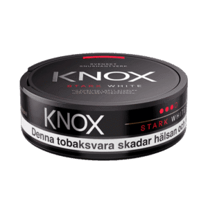 Knox Stark White – dosan sedd från sidan, stark vit portion tobakssnus med tobak, bergamott och citrus från Skruf Snus