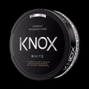 Knox White – dosan sedd snett framifrån, vit portion tobakssnus med tobak, bergamott och citrus från Skruf Snus