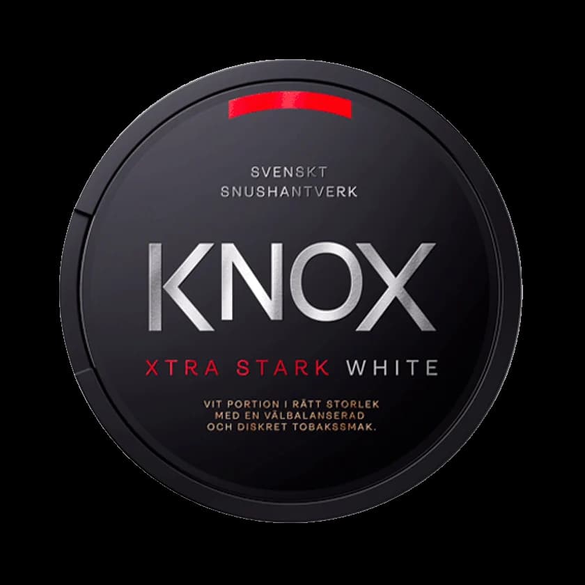 Dosa med Knox Xtra Stark White, extra stark vit portion tobakssnus med tobak, bergamott och citrus från Skruf Snus