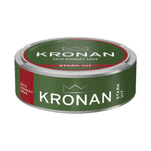Kronan Stark Vit – dosan sedd från sidan, stark vit portion tobakssnus med viol, citrus och gröna örter från Swedish Match