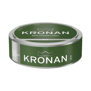 Kronan Vit – dosan sedd från sidan, vit portion tobakssnus med citrus, viol och gröna örter från Swedish Match