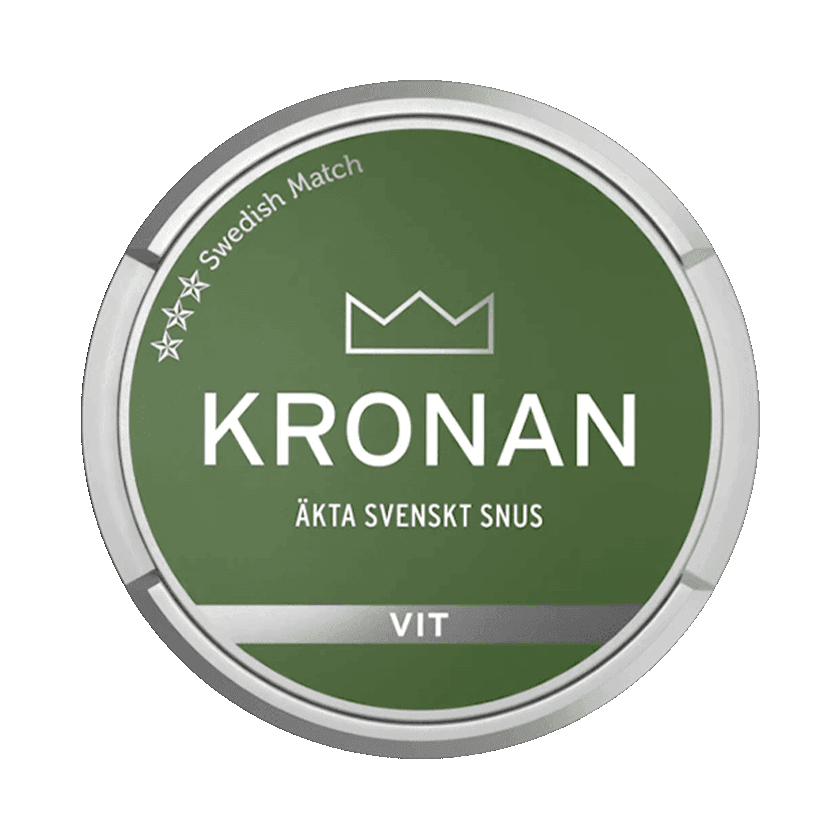 Dosa med Kronan Vit, vit portion tobakssnus med citrus, viol och gröna örter från Swedish Match