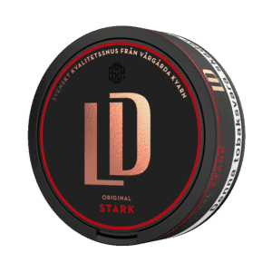 LD Original Stark – dosan sedd snett framifrån, stark originalportion tobakssnus med bergamott från Nordic Snus