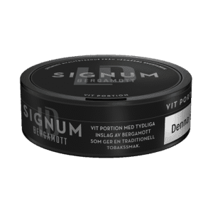 LD Signum Bergamott Vit Portion – dosan sedd från sidan, vit portion tobakssnus med bergamott, citrus och te från Nordic Snus