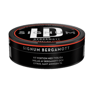 LD Signum Bergamott Vit Portion Stark – dosan sedd från sidan, stark vit portion tobakssnus med bergamott, citrus och te från Nordic Snus