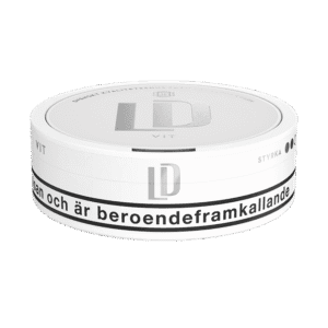 LD Vit – dosan sedd från sidan, vit portion tobakssnus med bergamott från Nordic Snus