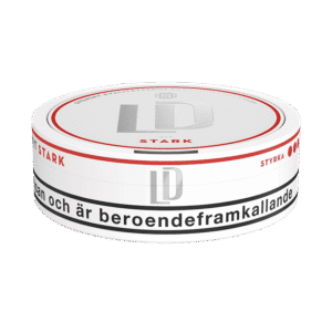 LD Vit Stark – dosan sedd från sidan, stark vit portion tobakssnus med bergamott från Nordic Snus