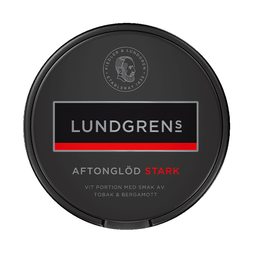 Dosa med Lundgrens Aftonglöd Stark, stark vit portion tobakssnus med läder och bergamott från BAT