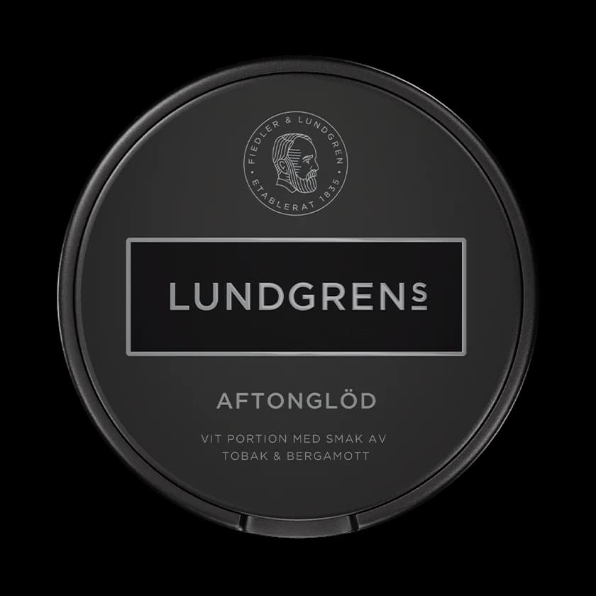 Dosa med Lundgrens Aftonglöd, vit portion tobakssnus med läder och bergamott från BAT