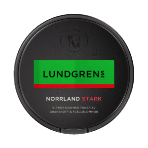Dosa med Lundgrens Norrland Stark, stark vit portion tobakssnus med granskott och fjällblommor från BAT