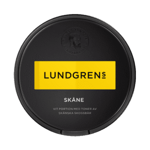 Dosa med Lundgrens Skåne, vit portion tobakssnus med vilda bär och enbär från BAT