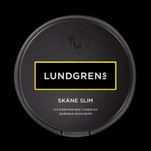 Dosa med Lundgrens Skåne Slim, vit slimportion tobakssnus med vilda bär och enbär från BAT