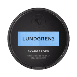Dosa med Lundgrens Skärgården, vit portion tobakssnus med röda bär från BAT