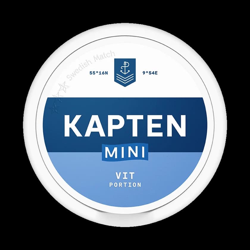Dosa med Kapten Vit Mini, vit portion tobakssnus i miniformat med tobak och bergamott från Swedish Match