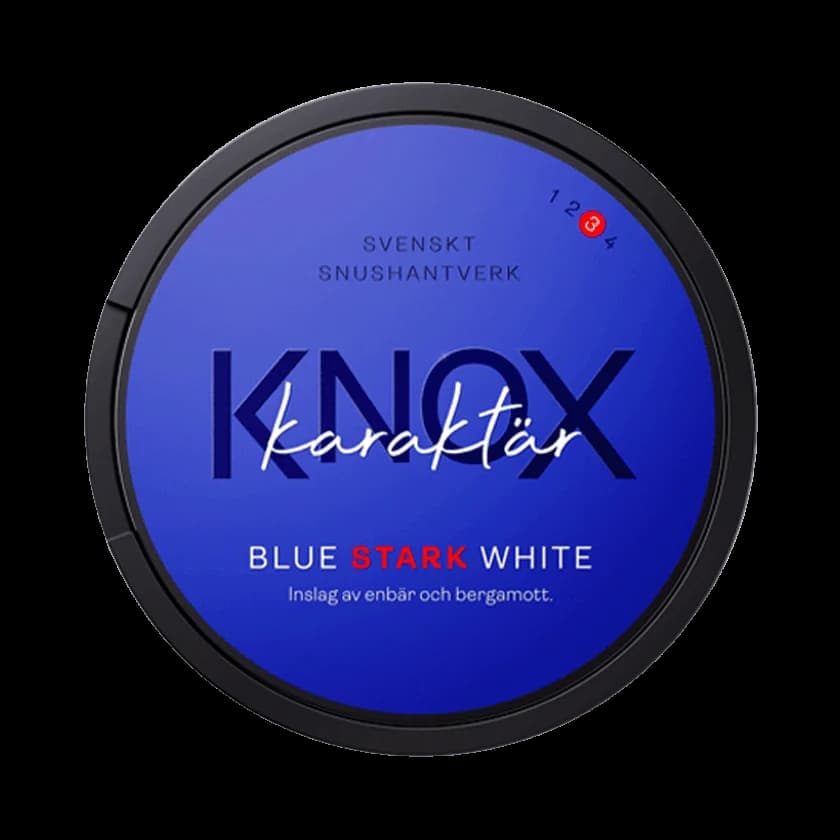 Dosa med Knox Karaktär Blue Stark White, stark vit portion tobakssnus med bergamott och enbär från Skruf Snus