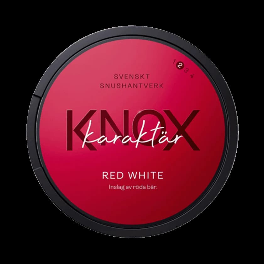 Dosa med Knox Karaktär Red White, vit portion tobakssnus med röda bär från Skruf Snus