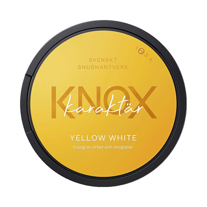 Dosa med Knox Karaktär Yellow White, vit portion tobakssnus med örter och vilda bär från Skruf Snus