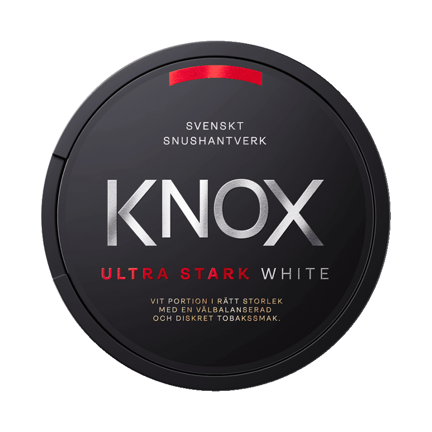 Dosa med Knox Ultra Stark White, extra stark vit portion tobakssnus med tobak, bergamott och citrus från Skruf Snus