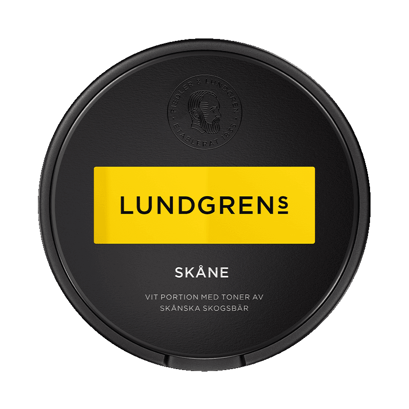 Dosa med Lundgrens Skåne, vit portion tobakssnus med vilda bär och enbär från BAT