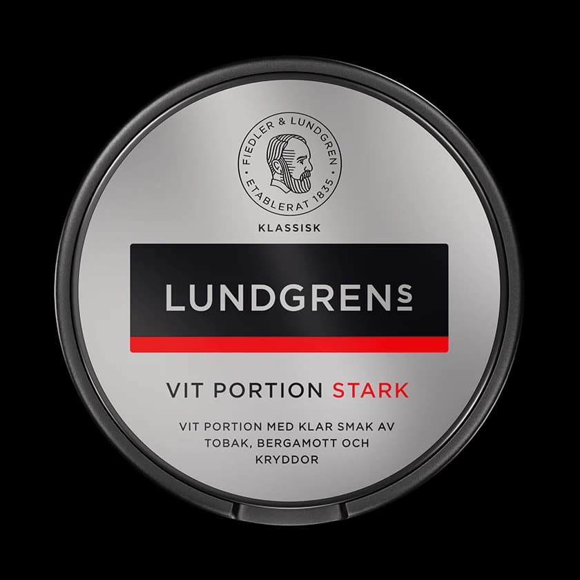 Dosa med Lundgrens Vit Portion Stark, stark vit portion tobakssnus med bergamott och kryddor från BAT